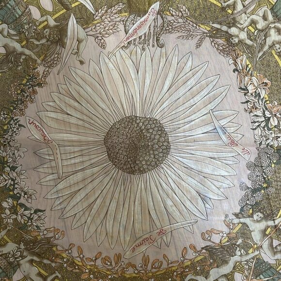 HERMES Petit Carre - Pink Brown Yellow Silk Scarf 151-072525 - Picture 4 of 5